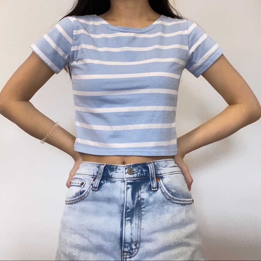 Blue and white striped baby tee